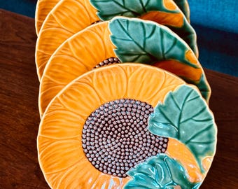 Vintage Bordallo PINHEIRO SUNFLOWER Plate (S/4) ~ Made in PORTUGAL