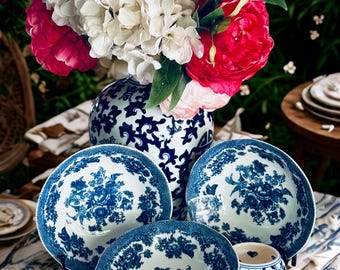 Johnson Brothers Asiatic Pheasant Blue Cereal Bowls, Transferware Set of 3 (Mint Condition)