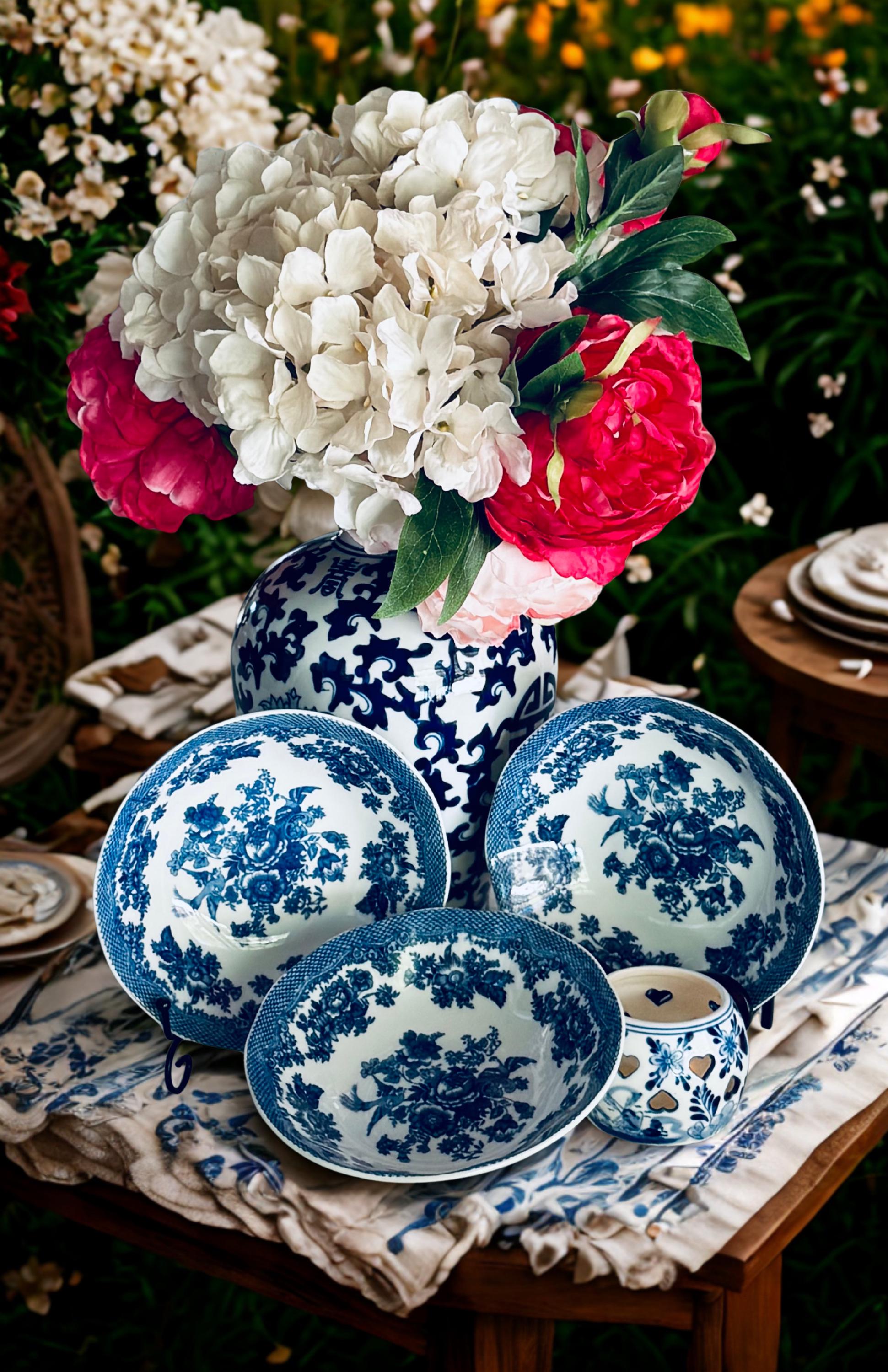 Ceramic Bowls With Blue Flowers - Etsy