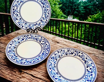World Market Quadrifoglio Blue Olive Plates, Set of 3, Made in Italy ~ Olive Branch Charger, Buffet Dinner Plate, Replacement Stoneware