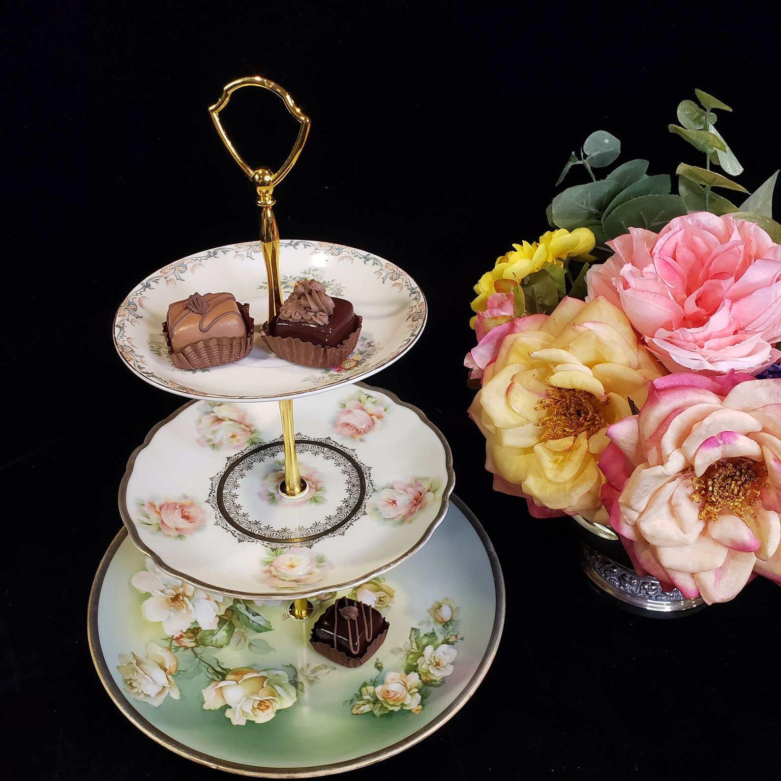 Hand Painted Tier Cake Plates Tier Cake Stand Floral Cake Stand Tier