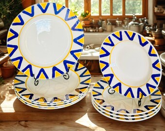 FURIO Italian Tableware: VIBRANT HANDPAINTED Yellow and Blue Pasta Bowls, Dinner Plates, Sold Separately