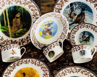 National Wildlife Federation Wild Birds Dinnerware, Rustic Game Bird Plates & Mugs (Porcelain Transferware)