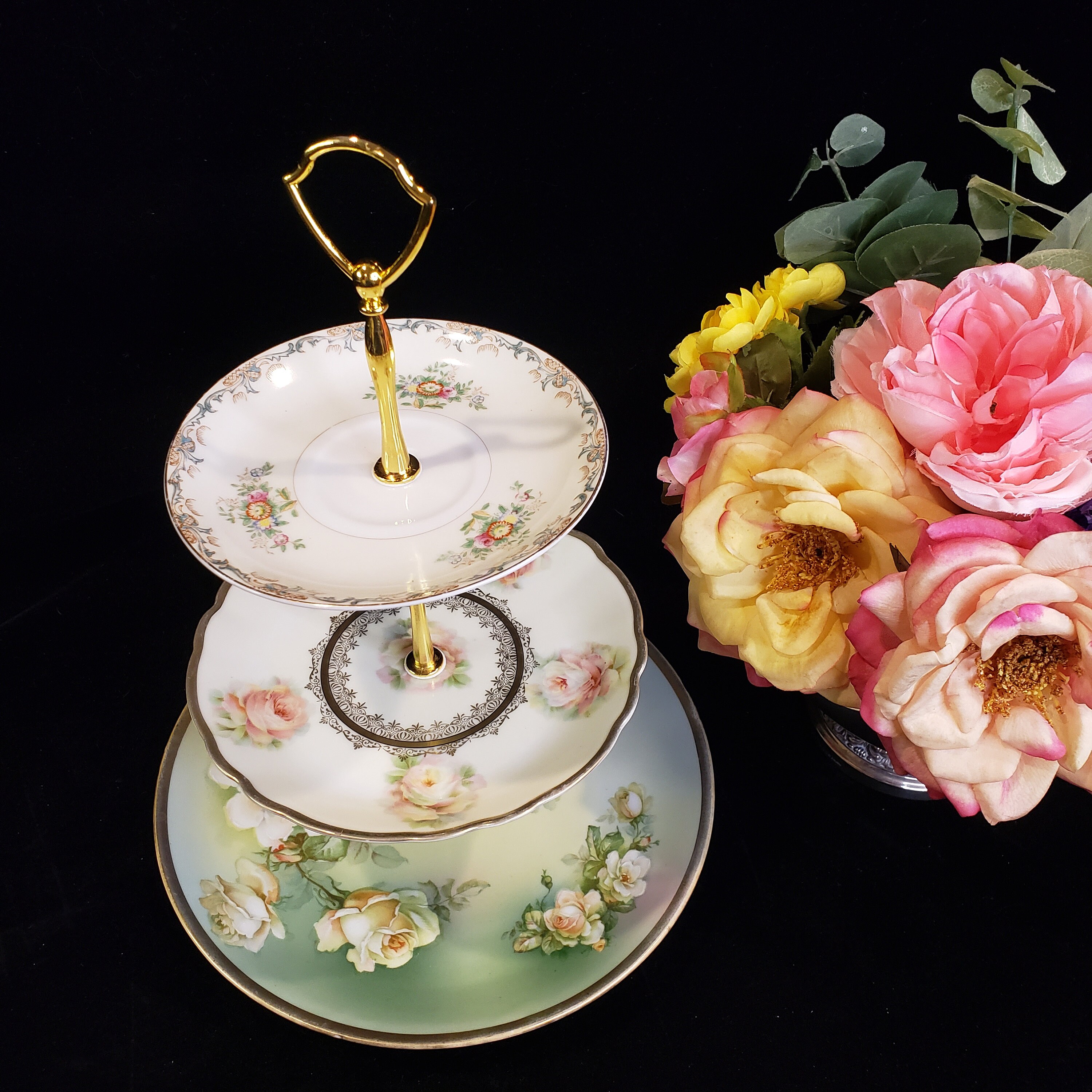 Hand Painted Tier Cake Plates Tier Cake Stand Floral Cake Stand Tier