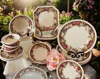 Johnson Brothers Devonshire Replacement China, Multicolor Floral Transferware, Gadroon Edge (Choose Your Piece)