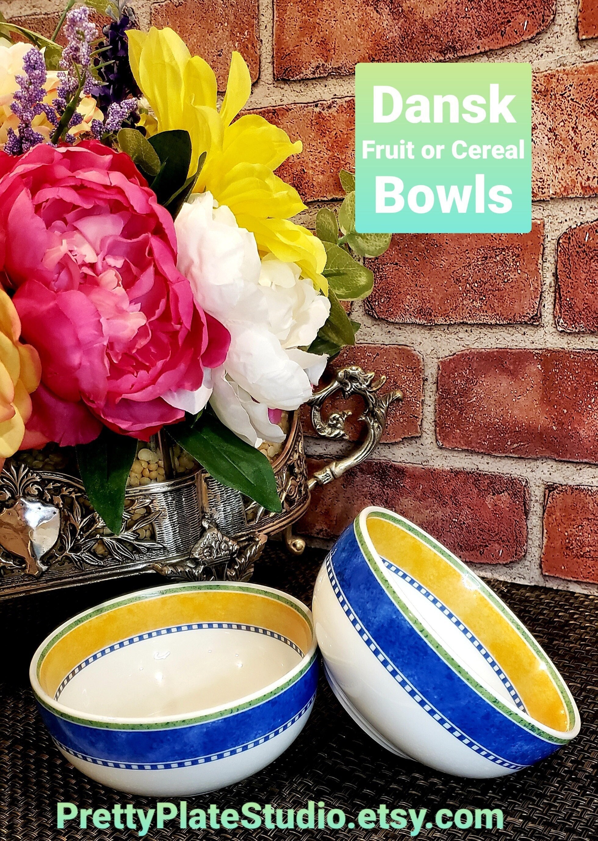 DANSK BISTRO BOWLS set of 2 Cereal fruit Bowls Bright Yellow Blue Green Collectible Danish Modern Design Replacement Game Day Bowls Etsy