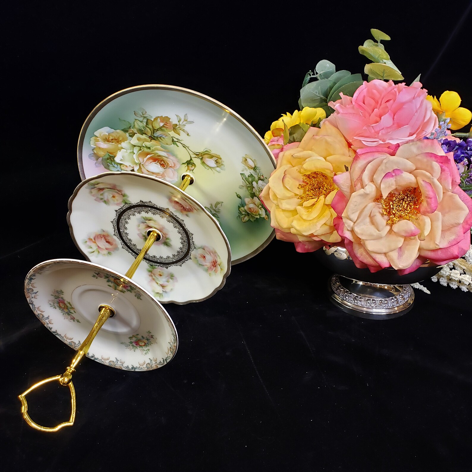 Hand Painted Tier Cake Plates Tier Cake Stand Floral Cake Stand Tier