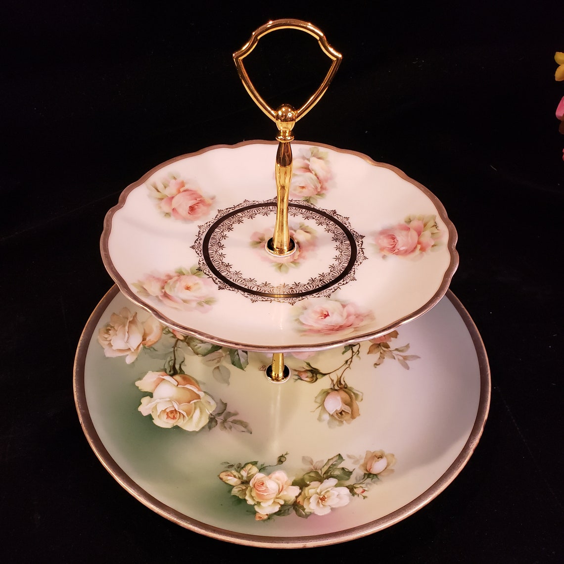 Hand Painted Tier Cake Plates Tier Cake Stand Floral Etsy