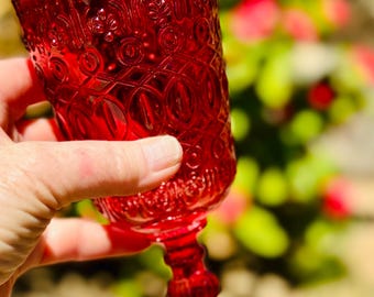 RUBY RED Pressed Glass Water, Wine or Cocktail GOBLETS - Each Sold Separately