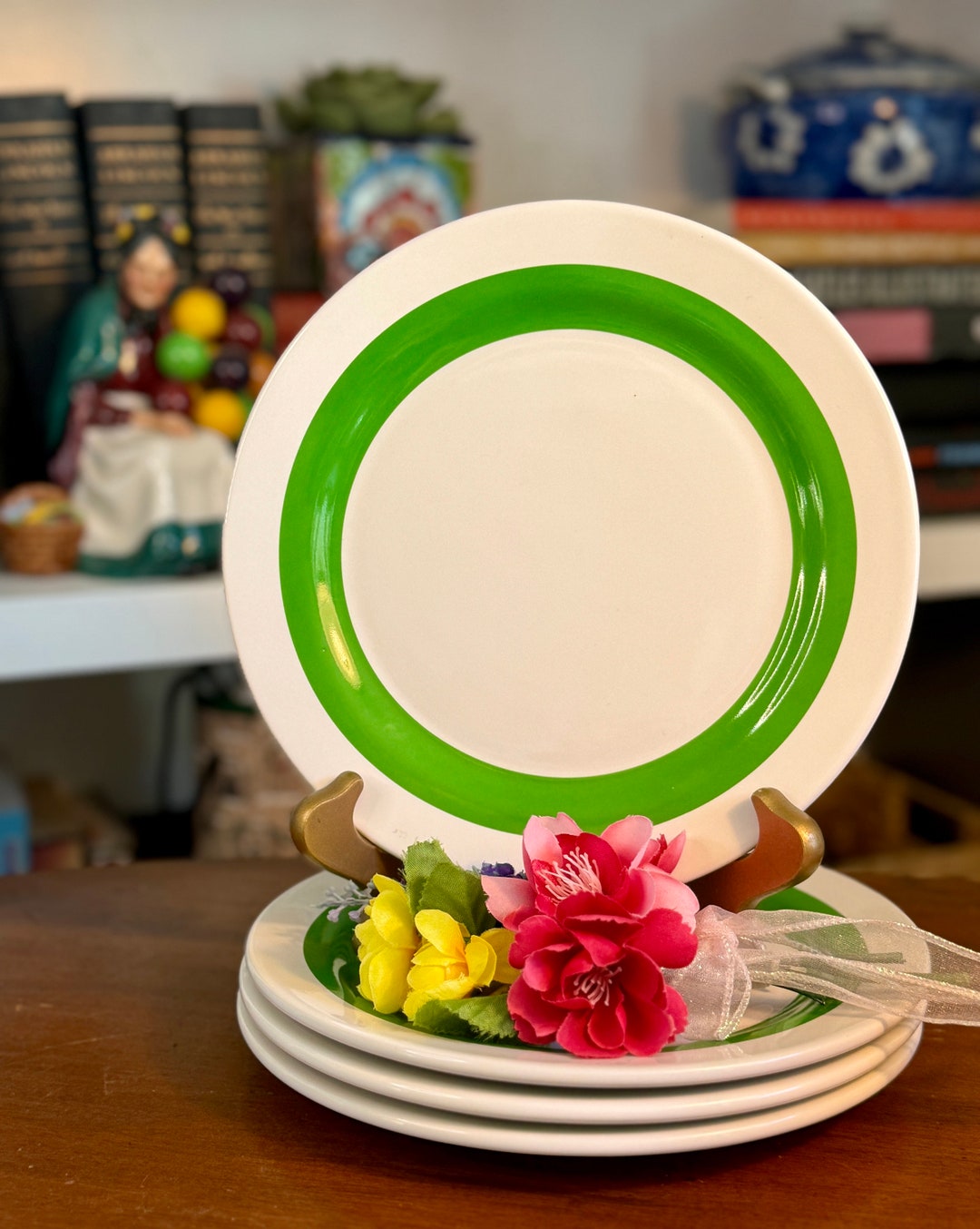 LENOX Kate Spade Salad Plate Set: Bright Green Banded Porcelain
