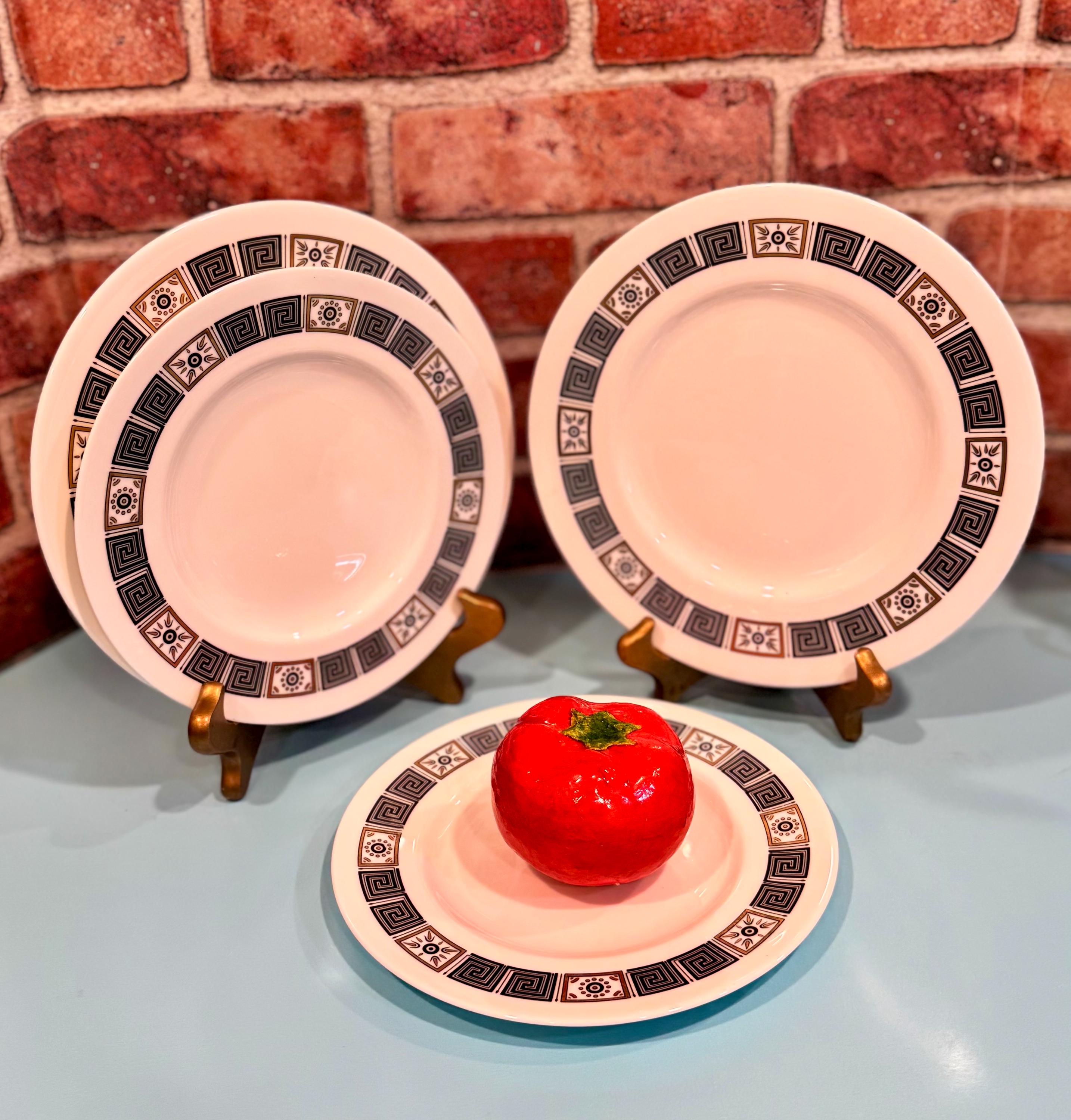 Bone China ~Vintage Wedgwood ASIA Plates: ART DECO Black/Gold, Set of 4