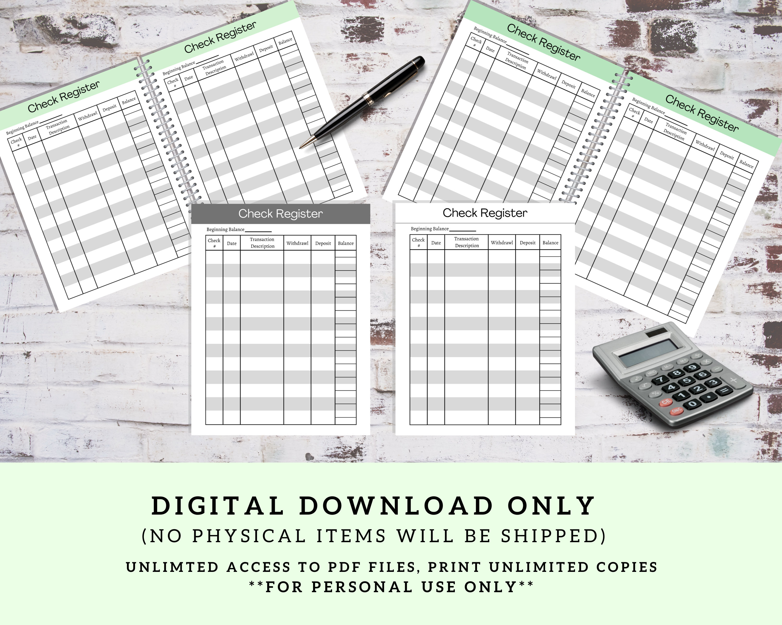 Check Register, Checkbook Register, Large Print Check Register ...