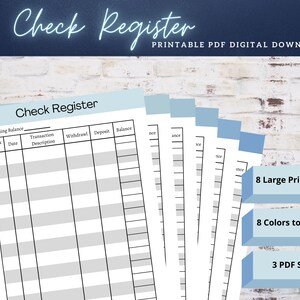 Check Register, Checkbook Register, Großes Print Check Register, Druckbares Check Register, PDF Checkbook Register, Checkbook Register