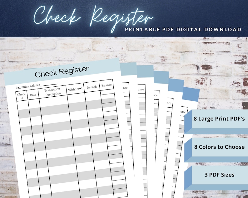 Check Register Checkbook Register Large Print Check - Etsy