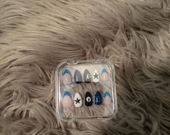Blue Press On Nails With Designs