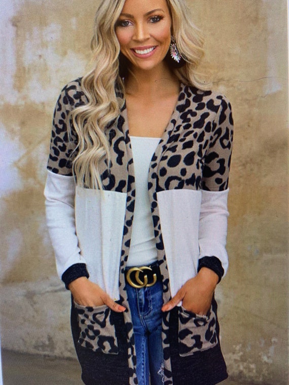 FantasyByBarbara Leopard Cardigan Sweater with Pockets