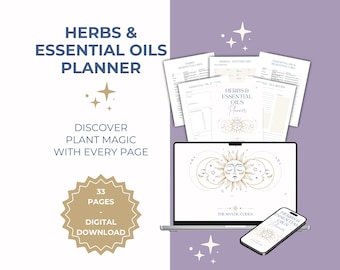 Herbs & Essential Oils Planner: Herbal Remedies, Wellness Journal (Printable PDF)