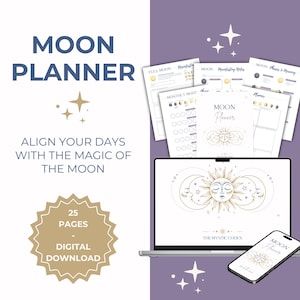 Moon Planner – Printable PDF for Beginners | Daily, Weekly, Lunar Cycle Pages | Digital Witchcraft Planner for Moon Phases & Manifestation