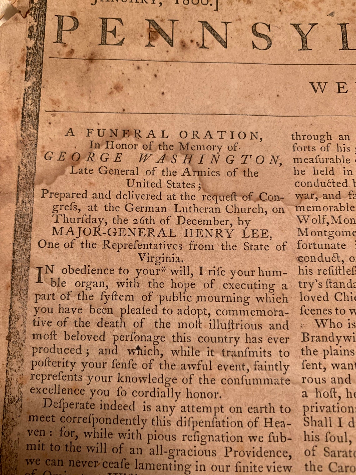 Pennsylvania Gazette from January 15 1800 when President Etsy