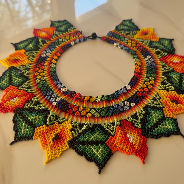 Native Tribal Beaded Necklace- Oaxaca Teal