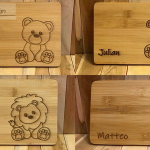 Children's bamboo board, children's breakfast board, wooden board with engraving, baby gift, personalized baby gift, birth gift