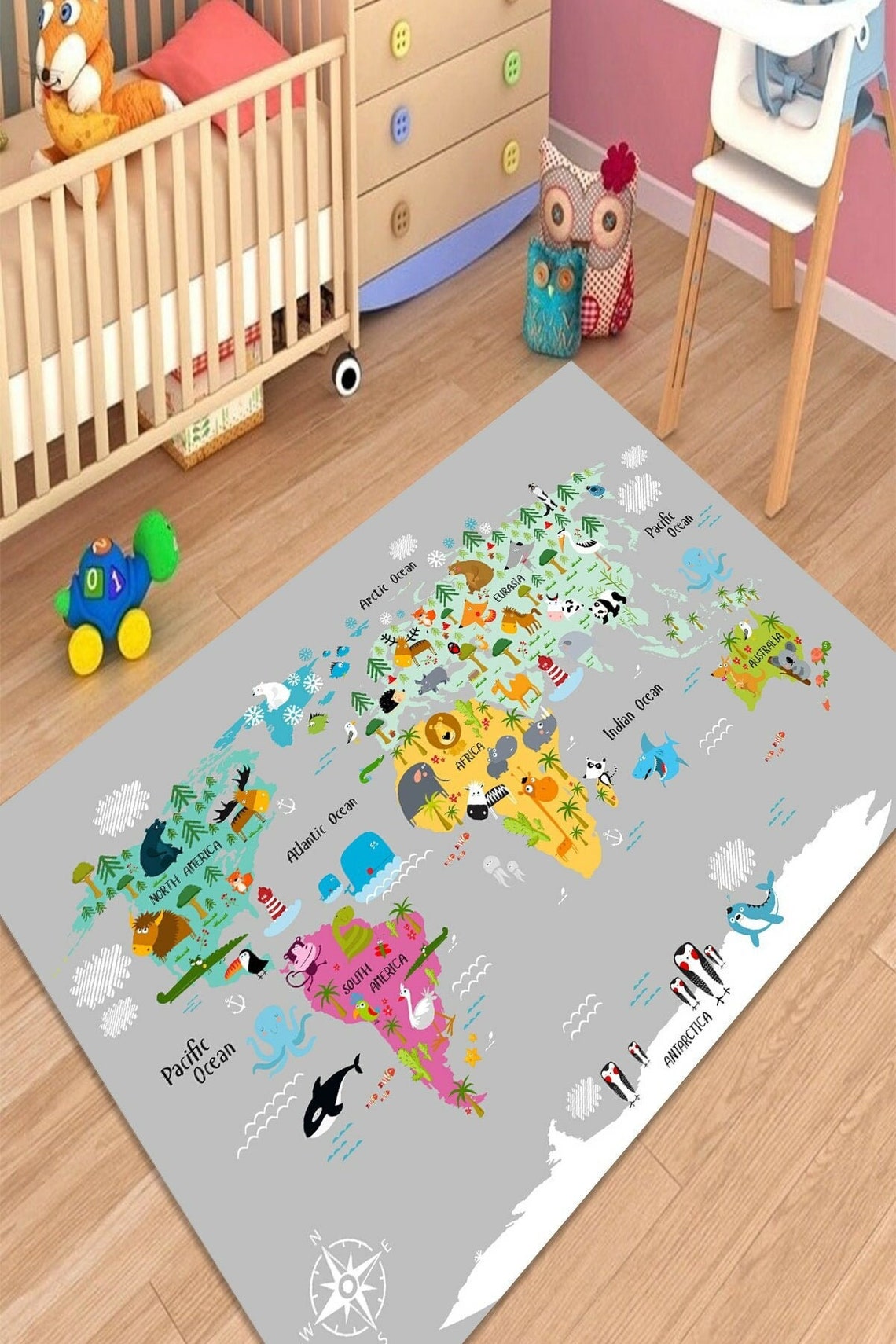 World Map Printed Kids Rug Educational Kids Room Mat Etsy