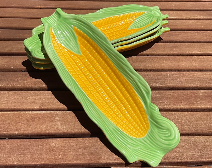 Corn Cob Dishes Set of 4, Summer Corn Dish, Vintage Japanese Ceramic