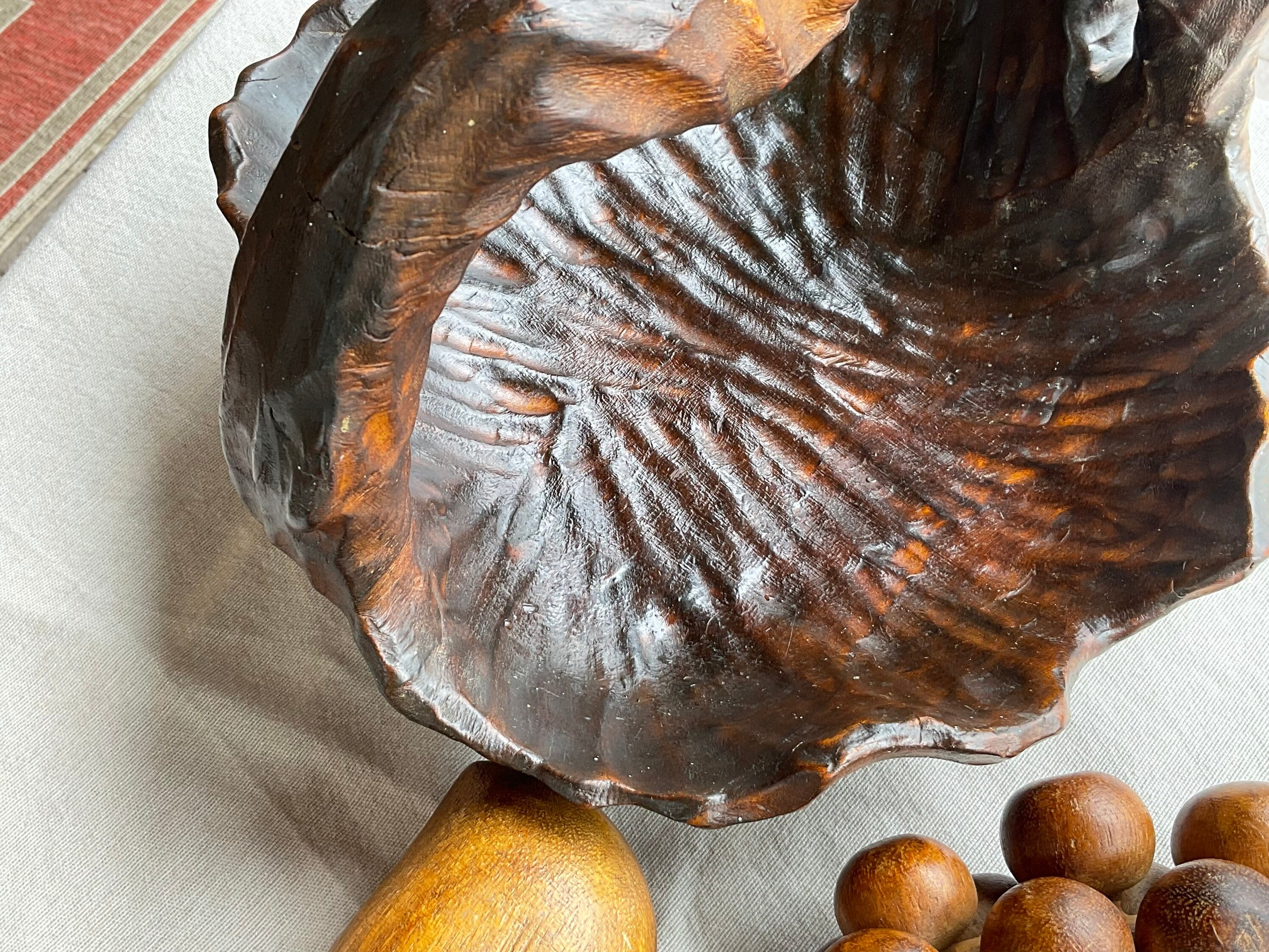 Vintage Handcarved Wooden Basket With Fruit Bohemian Centerpiece Etsy
