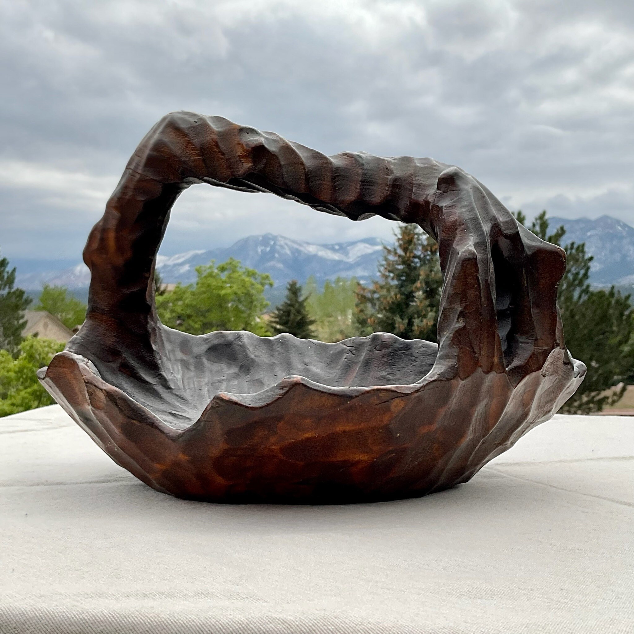 Vintage Handcarved Wooden Basket With Fruit Bohemian Centerpiece Etsy