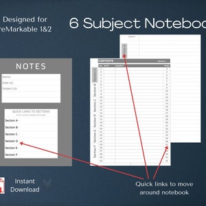 reMarkable, grey-tone 6 subject 180 page notebook - fully hyperlinked (pdf)