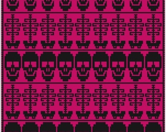 Necropolis Mosaic Overlay Crochet Skulls and Skeletons Afghan Pattern