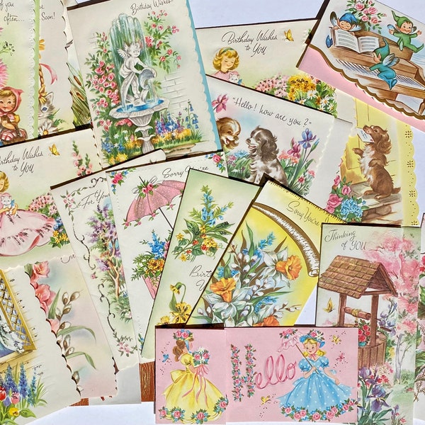 Tarjetas de felicitación vintage de mediados de siglo sin usar con sobres originales