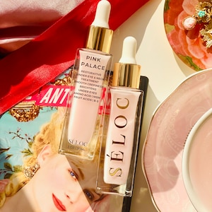 Discover Radiant Under Eyes Organic Aloe Eye & Neck Serum, Wrinkle Cream, Pink Aesthetic Botanical Natural Skincare Glow &quot;Pink Palace&quot; 1 OZ.