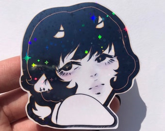 Holographic Devil Girl Sticker Water Resistant handmade