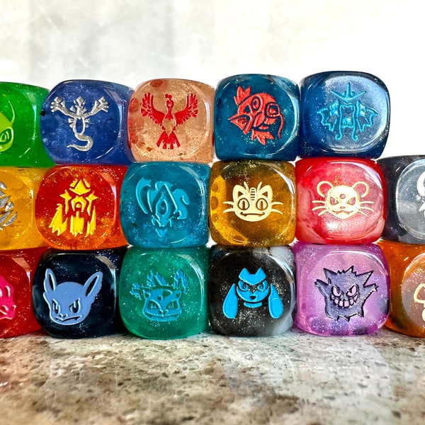 Pokemon Dice Inspired D6 Pick & Choose RPG DnD Gaming Polyhedral Anime Art Absol Riolu Gyrados Lugia Acanine Charizard Gator Loki LGBTQ Love