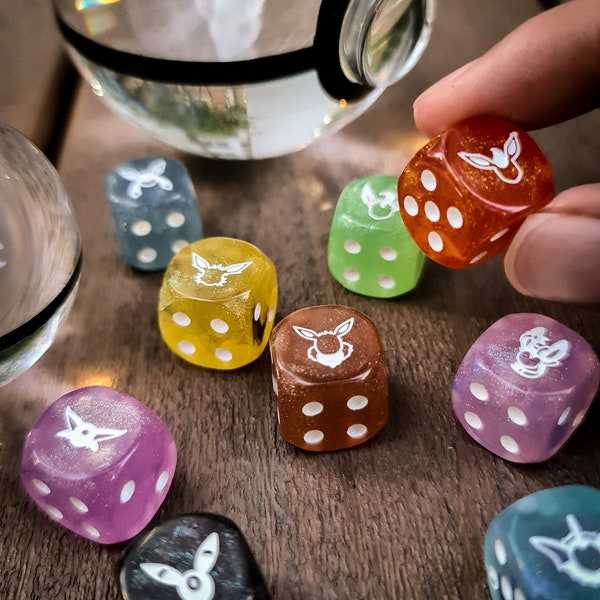 Pokemon Inspired 9 Dice Eeveelutions D6 - RPG DnD Gaming Polyhedral Anime Art GIRAFFE DICE Umbreon Espeon Jolteon Flareon Vaporeon Glaceon +