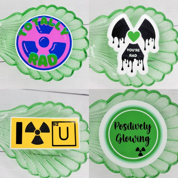 Radioactive Uranium Stickers, Totally Rad, Positively Glowing, I Love U, You're Rad, Gifts For Uranium Lovers, Uranium Glass Collector Gifts