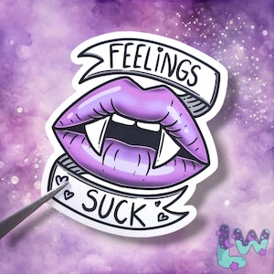 Feelings Suck Vampire Fangs Sticker, Cute Pastel Goth Stickers for Vampire Lovers, Gifts for Friends, Spooky Stickers, Halloween stickers