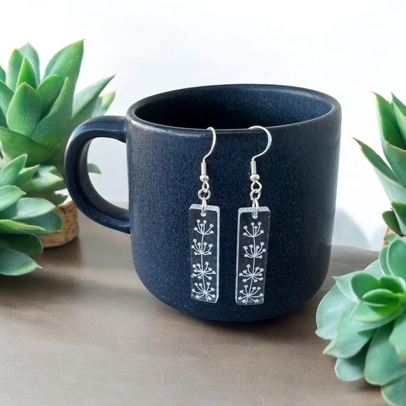 Floral Clear Acrylic Leaf Dangle Earrings 4: Sterling Silver, Hand Crafted, Spring Accessories, Wedding Accessories, Bridesmaid Gift