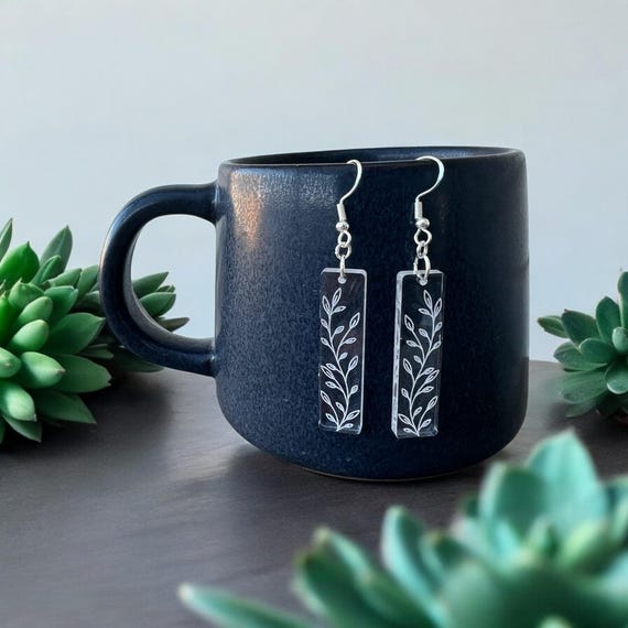 Floral Clear Acrylic Leaf Dangle Earrings 6: Sterling Silver, Hand Crafted, Spring Accessories, Wedding Accessories, Bridesmaid Gift