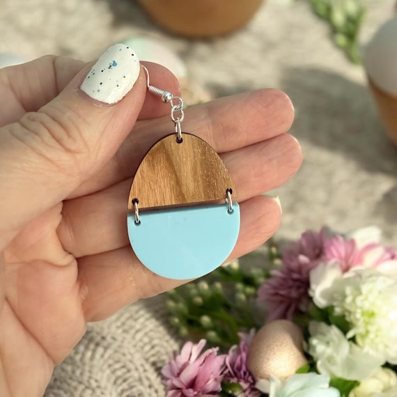 Easter Egg Dangle Earrings: Spring Earrings, Handmade Jewelry, Lightweight/Hypoallergenic, Easter Gift, Easter Basket, Periwinkle Blue