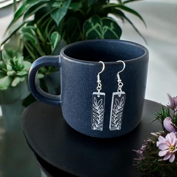 Floral Clear Acrylic Leaf Dangle Earrings 5: Sterling Silver, Hand Crafted, Spring Accessories, Wedding Accessories, Bridesmaid Gift