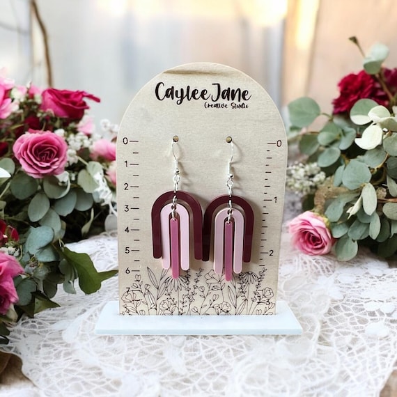 Burgundy and Pink Acrylic Arch Earrings | Lightweight Handmade Jewelry | Valentine Earrings | Gift for Her | Boho Earrings