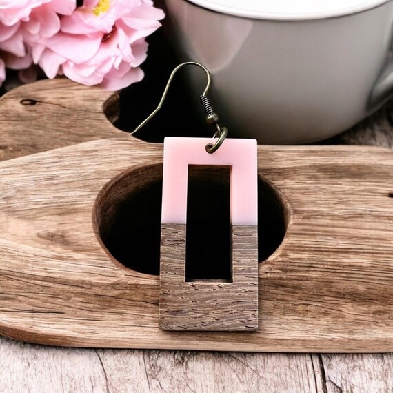 Valentine Pink Wood Circle Earrings - Blush Pink Acrylic and Wood, Nickel Free, Gift for Her, Jewelry, Valentine’s Day, Galentines