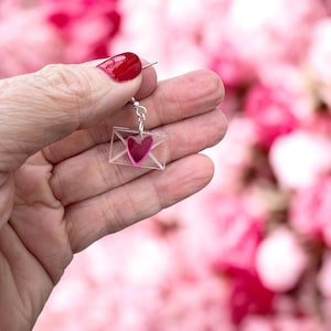 Valentinstag Liebesbrief Ohrringe - Klarer Acryl Umschlag mit Spiegel Herz, Sterling Silber, Geschenk für Sie, Schmuck, Valentinstag, Lehrer