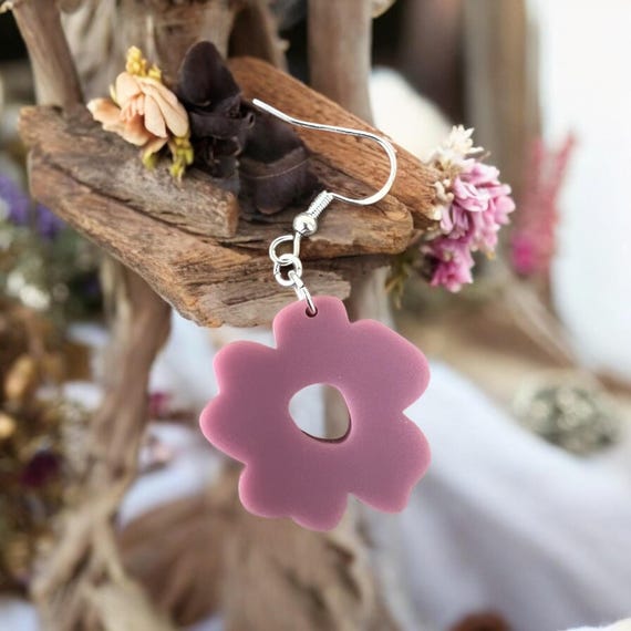 Boho Flower Earrings in Sandy Rose - Acrylic and Sterling Silver, Gift for Her, Jewelry, Valentine’s Day, Teacher Gift, Galentines