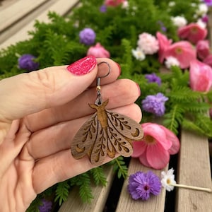 Moth Earrings 2: Nature-Inspired Cottagecore Jewelry | Woodland Insect Earrings | Boho Witchy Accessories | Handmade Jewelry | Wood Jewelry
