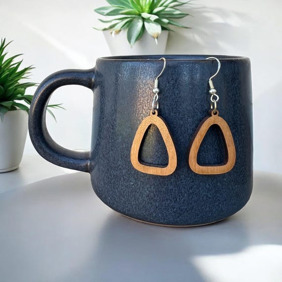 Boho Triangle Earrings: Jewelry, Cherry Wood, Walnut Wood, Sterling Silver, Holiday, Hand Crafted Gift, Gift For Her, Artistic
