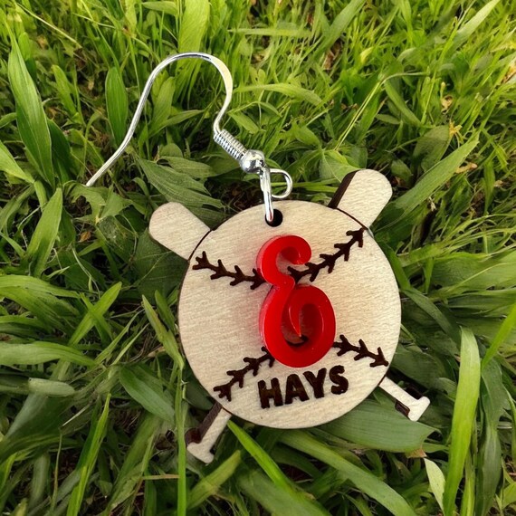 Eaton Baseball Earrings: PERSONALIZE, Jewelry, Acrylic, Sterling Silver, Holiday, Colorado, Hand Crafted Gift, Gift For Her