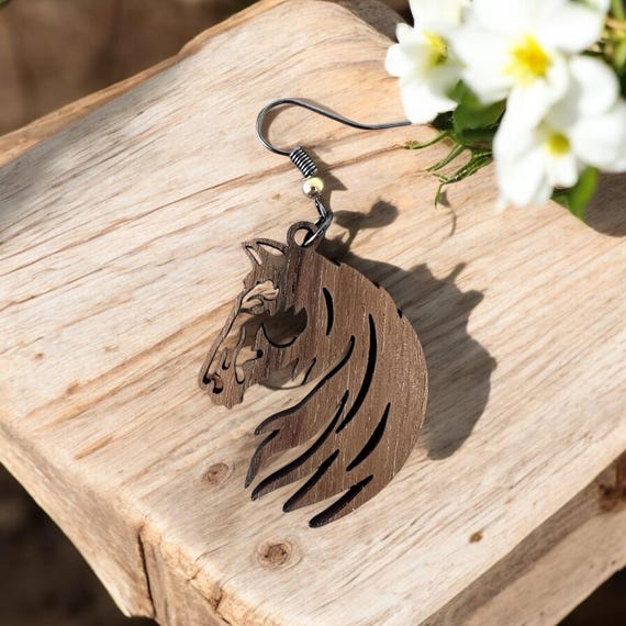 Horse Earrings - Walnut Wood, Nickel Free, Gift for Her, Jewelry, Valentine’s Day, Horse Jewelry, Handcrafted Western Wear, Cowgirl
